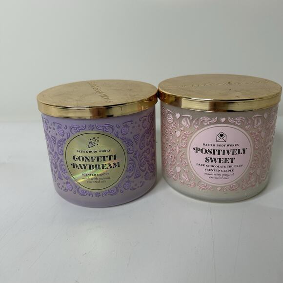 Bath & Body Works Positively Sweet & Confetti Daydream 3 Wick Candle 14.5 Oz - Picture 1 of 7